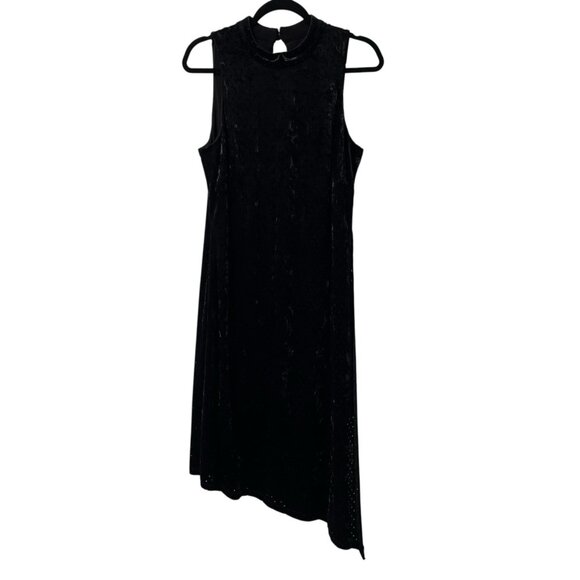 ADRIANNA PAPELL VELVET DRESS ASYMMETRICAL HEM PERFORATED HIGH SIDE SLIT SIZE M - Picture 1 of 14